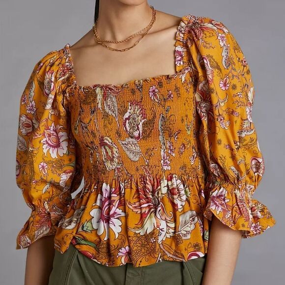 Anthropologie Conditions Apply Smocked Sweetheat Blouse XS NWT - Picture 3 of 10